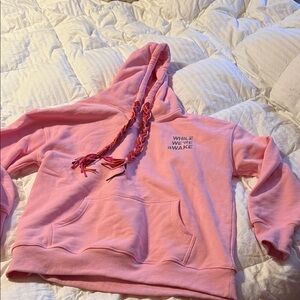 While We’re Awake Pink Hoodie with Embroidered Text M/L